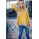 SCARF PRINT LONG SLEEVE WAFFLE KNIT SWEATER SCARF PRINT LONG SLEEVE WAFFLE KNIT SWEATER