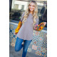 WAFFLE KNIT SWEATER WITH SCARF PRINT BELLE SLEEVES WAFFLE KNIT SWEATER WITH SCARF PRINT BELLE SLEEVES