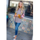 WAFFLE KNIT SWEATER WITH SCARF PRINT BELLE SLEEVES WAFFLE KNIT SWEATER WITH SCARF PRINT BELLE SLEEVES