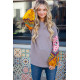 WAFFLE KNIT SWEATER WITH SCARF PRINT BELLE SLEEVES WAFFLE KNIT SWEATER WITH SCARF PRINT BELLE SLEEVES