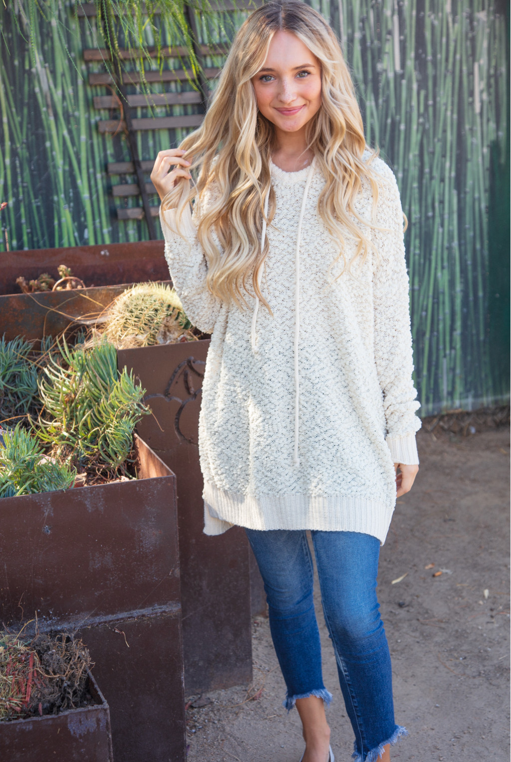 WOVEN BOUCLE KNIT PULLOVER HOODIE WOVEN BOUCLE KNIT PULLOVER HOODIE