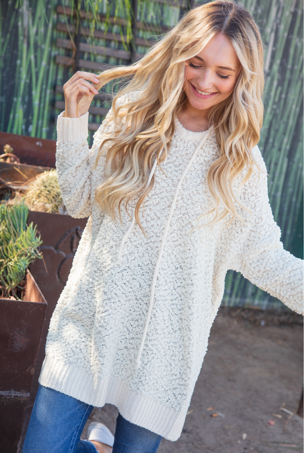 WOVEN BOUCLE KNIT PULLOVER HOODIE WOVEN BOUCLE KNIT PULLOVER HOODIE