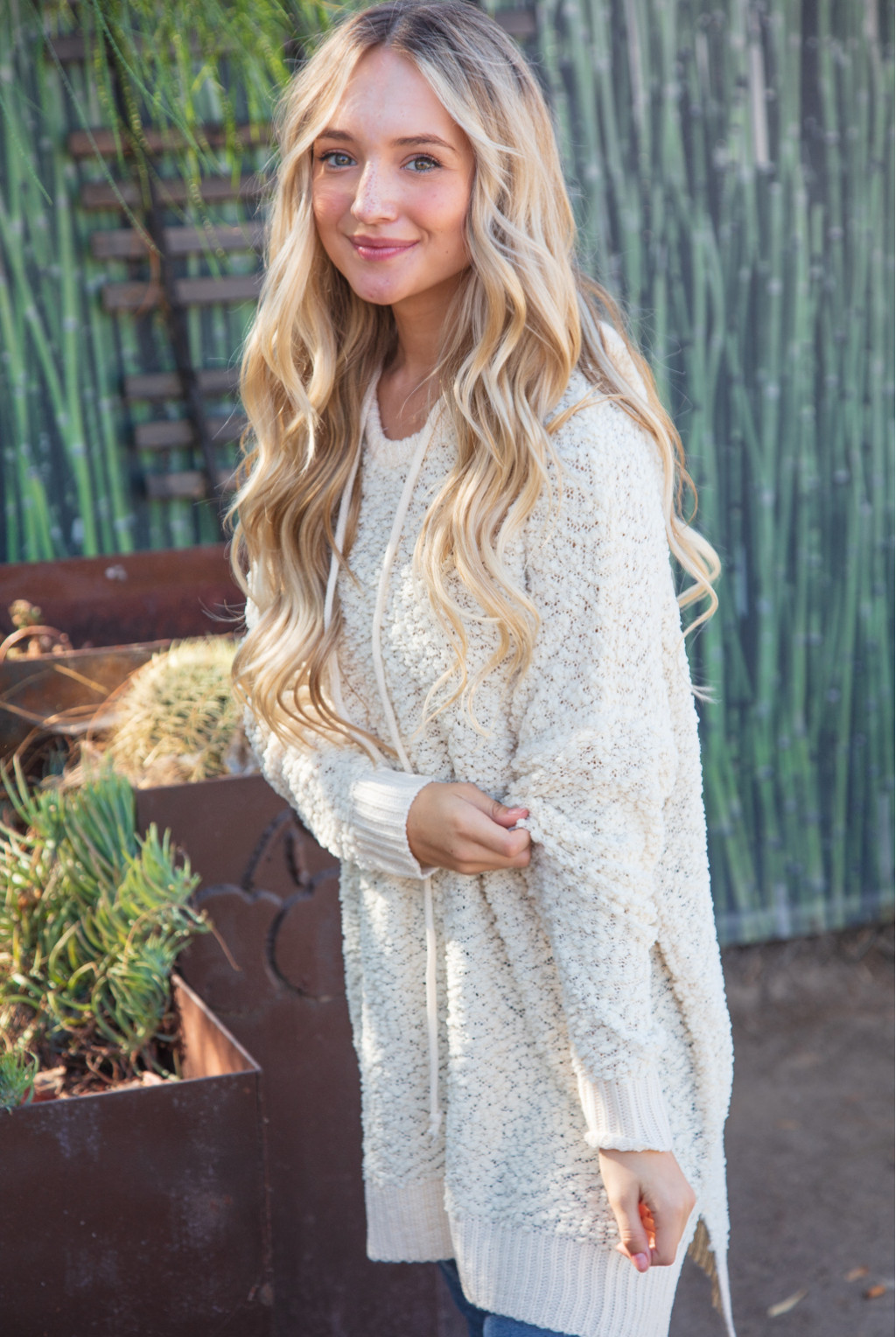 WOVEN BOUCLE KNIT PULLOVER HOODIE WOVEN BOUCLE KNIT PULLOVER HOODIE