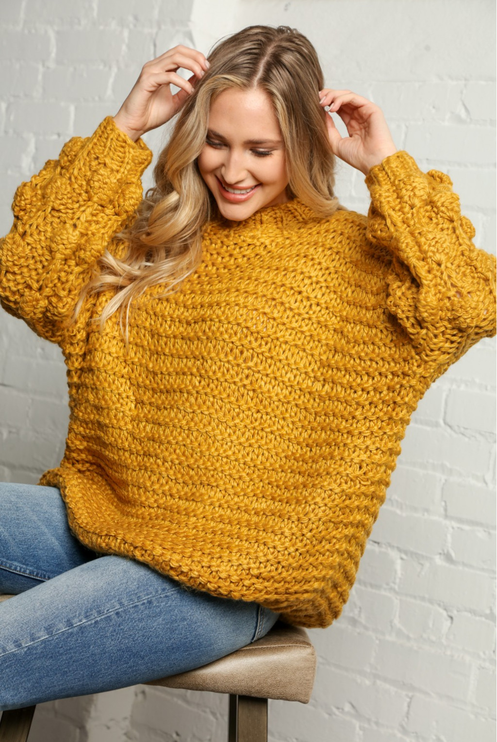 SUNFLOWER CABLE KNIT CHUNKY SWEATER